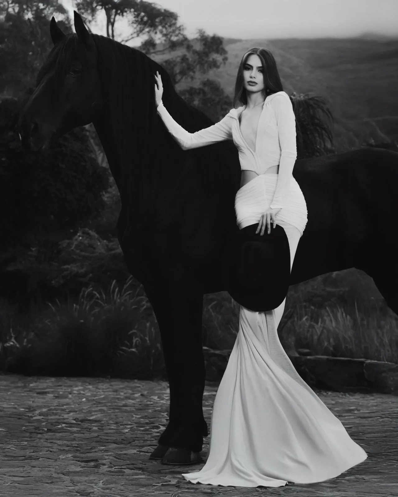 Sesión en blanco y negro con un Friesian